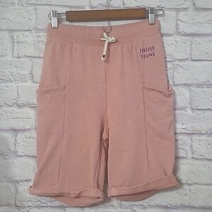Zara Pink "Forever Young" Cotton Jersey Pull On, Drawstring Shorts 26 waist